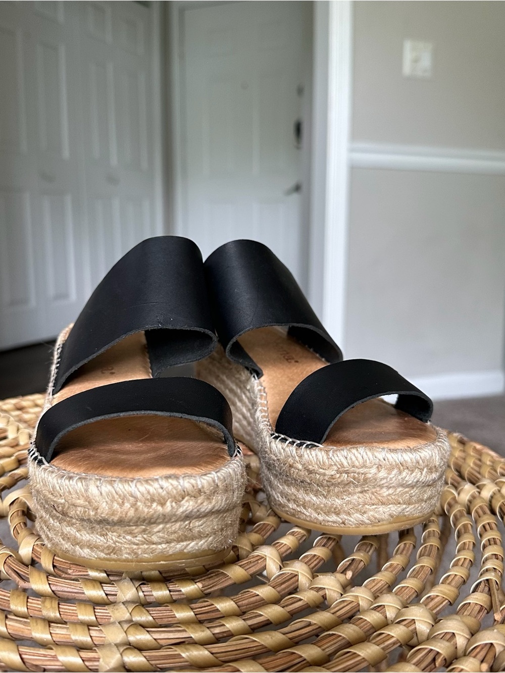 Macarena Black Platform Espadrille Slide Sandals with Double Straps Women’s 37 - Picture 6 of 11